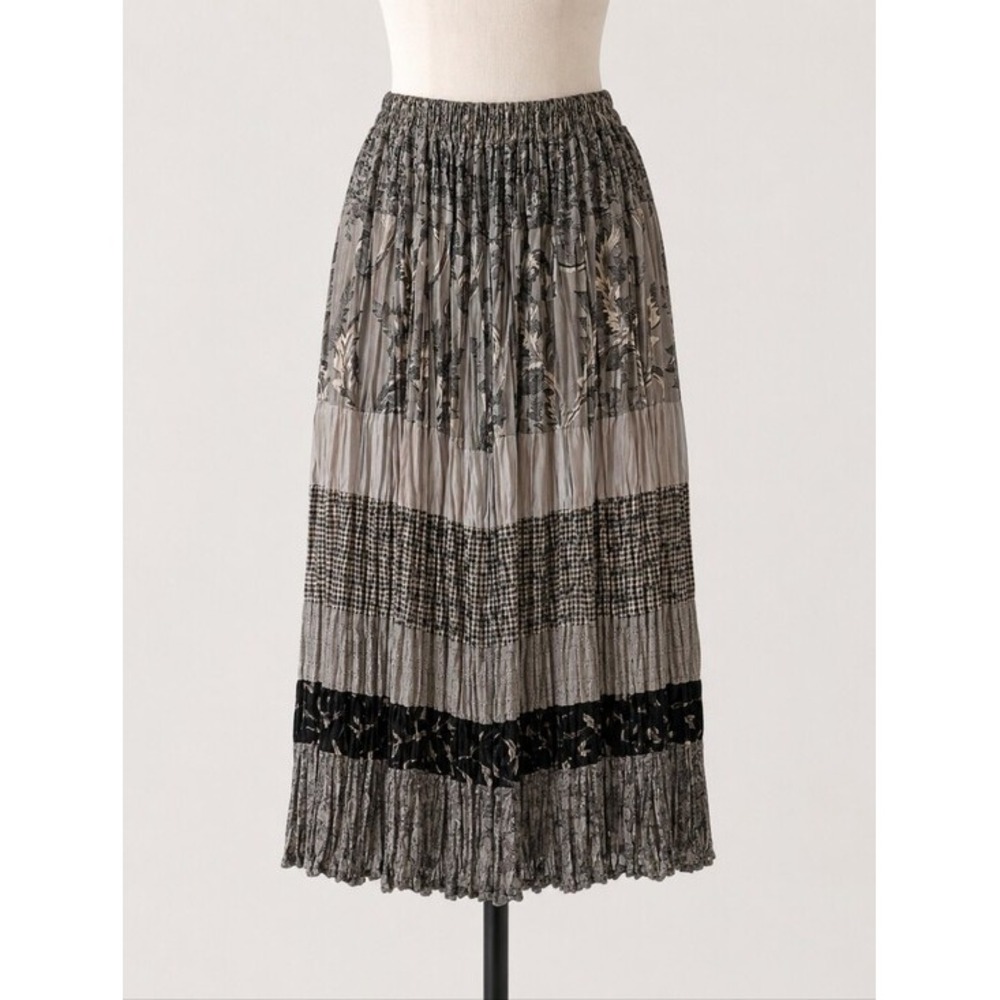 Lucia Lukken Broomskirt Patchwork Mixed Print Velvet Trim Maxi Skirt Medium
